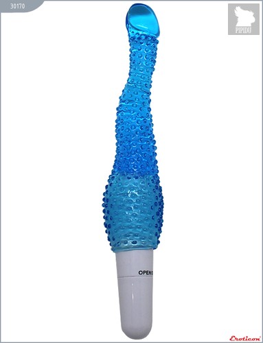 Синий гелевый анальный вибратор с пупырышками - 22 см - Eroticon