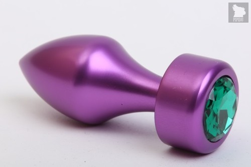 Фиолетовая анальная пробка с широким основанием и зелёным кристаллом - 7,8 см, цвет фиолетовый - 4sexdreaM