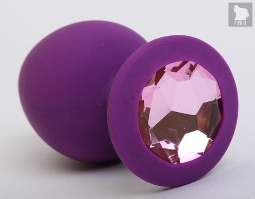 Фиолетовая силиконовая пробка с розовым стразом - 8,2 см, цвет фиолетовый - 4sexdreaM