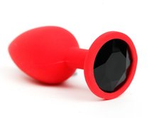 Красная анальная пробка с черным стразом - 7,6 см., цвет черный - 4sexdreaM