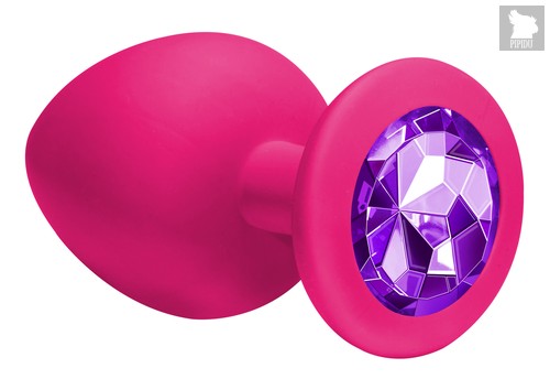 Большая розовая анальная пробка Emotions Cutie Large с фиолетовым кристаллом - 10 см, цвет розовый - Lola Toys