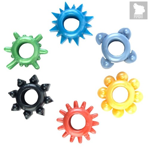 Набор из 6 разноцветных эрекционных колец, цвет разноцветный - Toyfa