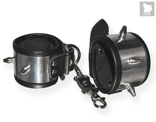 Серебристо-черные наручники с шипами и металлическим блеском, цвет серебряный/черный - Sitabella