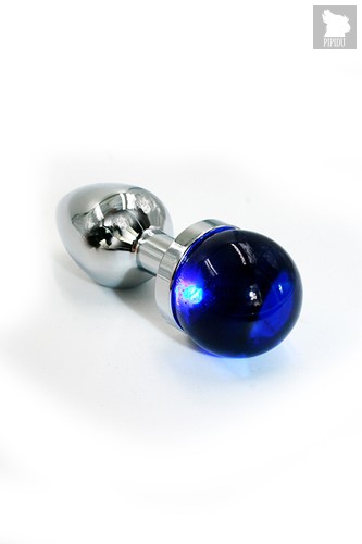 Серебристая анальная пробка с синей сферой в основании - 6 см, цвет серебряный/синий - Kanikule