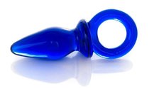 Синяя анальная пробка из стекла с ручкой-кольцом - 7 см, цвет синий - Sexus