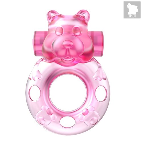 Розовое эрекционное виброкольцо на пенис Pink Bear, цвет розовый - Baile