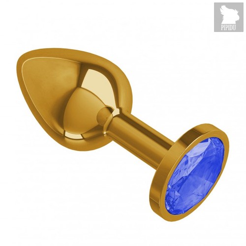 Золотистая анальная пробка с синим кристаллом - 7 см, цвет золотой/синий - МиФ