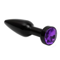 Чёрная удлинённая пробка с фиолетовым кристаллом - 11,2 см, цвет черный - 4sexdreaM
