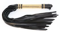 Чёрная кожаная плетка с золотистой рукоятью - 50 см - БДСМ арсенал