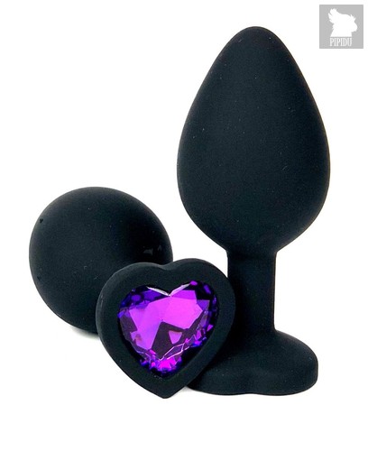 Черная силиконовая пробка с фиолетовым кристаллом-сердцем - 8 см., цвет фиолетовый - Vandersex