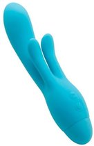 Голубой вибратор INDULGENCE Frolic Bunny - 18,5 см., цвет голубой - Howells