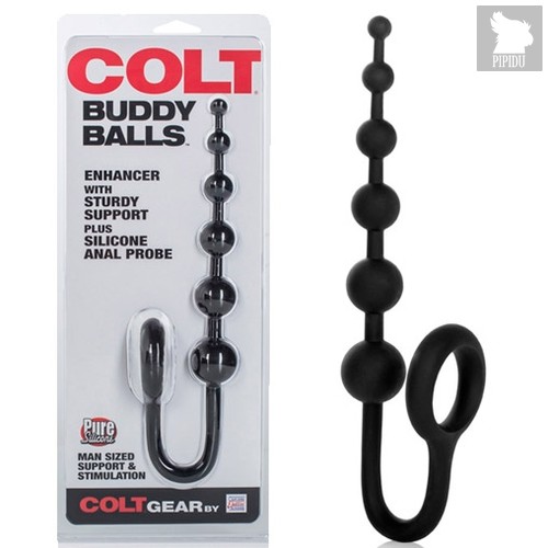 Анальная цепочка COLT - Buddy Balls с эрекционным кольцом, цвет черный - California Exotic Novelties