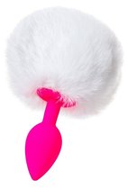 Розовая анальная втулка Sweet bunny с белым пушистым хвостиком, цвет белый - Toyfa