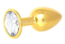 Золотистая анальная пробка с прозрачным кристаллом - 7 см., цвет прозрачный - Главсексмаг