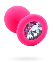 Розовая силиконовая анальная пробка с светло-фиолетовым кристаллом - 7 см, цвет розовый/светло-фиолетовый - Kanikule