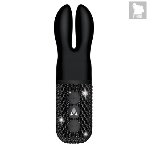 Чёрный вибратор с ушками The Pocket Rabbit, украшенный кристаллами, цвет черный - The Rabbit Company