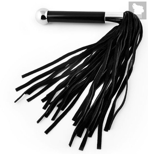 Черная многохвостая плетка с круглой ручкой с шариком на конце - 39 см., цвет черный - Bioritm
