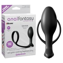 Анальная пробка Anal Fantasy Collection Ass-Gasm Cockring Beginners Plug с эрекционным кольцом, цвет черный - Pipedream