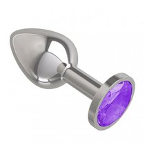 Серебристая анальная пробка с фиолетовым кристаллом - 7 см, цвет серебряный/фиолетовый - МиФ