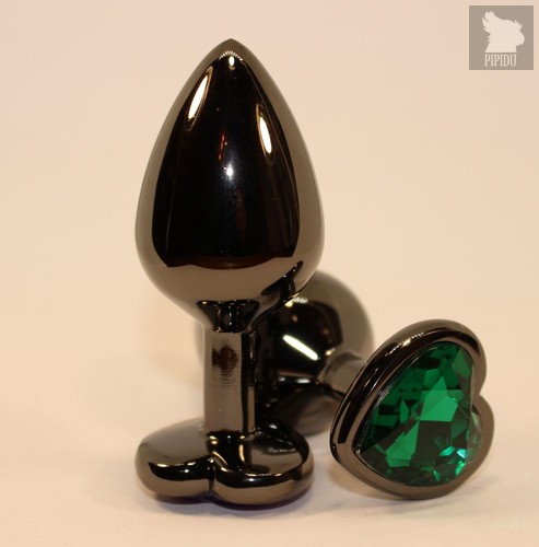 Чёрная пробка с зеленым сердцем-кристаллом - 7 см, цвет зеленый - 4sexdreaM