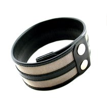 Кожаный браслет на бицепс с декором из стали, цвет черный - Lucom