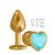 Золотистая анальная пробка с голубым кристаллом-сердцем - 7 см, цвет голубой/золотой - МиФ