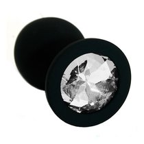 Чёрная силиконовая анальная пробка с прозрачным кристаллом - 7 см, цвет черный/прозрачный - Kanikule