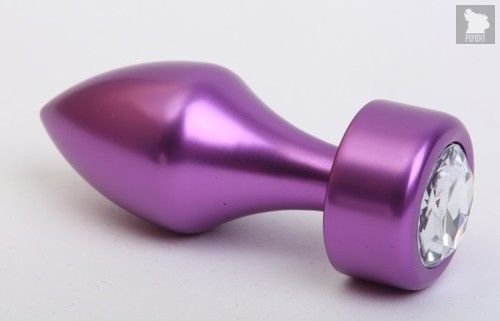 Фиолетовая анальная пробка с широким основанием и прозрачным кристаллом - 7,8 см, цвет фиолетовый - 4sexdreaM