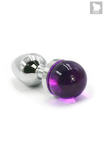 Серебристая анальная пробка с фиолетовой сферой в основании - 6 см, цвет серебряный/фиолетовый - Kanikule