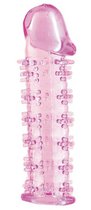 Гелевая розовая насадка на фаллос с шипами - 12 см, цвет розовый - Toyfa