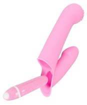 Нежно-розовая двойная вибронасадка на палец Vibrating Finger Extension - 17 см., цвет розовый - ORION