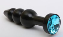 Чёрная анальная ёлочка с голубым кристаллом - 11,2 см, цвет черный - 4sexdreaM