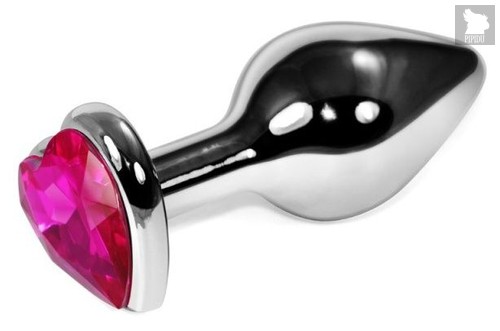 Серебристая анальная пробка с розовым кристаллом-сердцем - 9 см., цвет розовый - Vandersex
