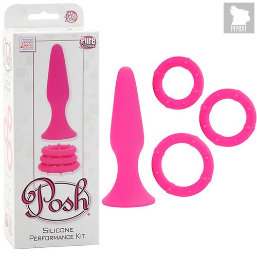 Набор Posh Silicone Performance Kits: анальная пробка, 3 эрекционных кольца, цвет розовый - California Exotic Novelties