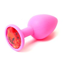 Анальная пробка Silicone Pink 2.8 с кристаллом, цвет красный - Luxurious Tail