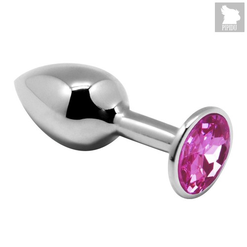 Серебристая анальная втулка с розовым кристаллом Mini Metal Butt Plug Size S - 7 см., цвет розовый - Adrien Lastic