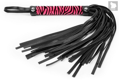 Черная многохвостовая плеть с круглой розовой ручкой-зеброй - 39 см., цвет розовый/черный - Bior toys
