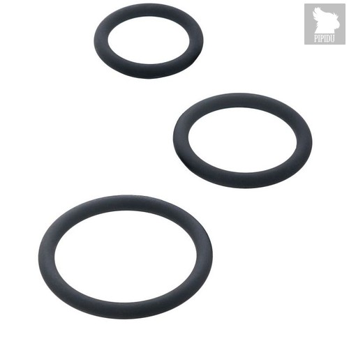 Набор из 3 чёрных эрекционных колец, цвет черный - Toyfa