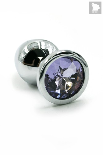 Серебристая алюминиевая анальная пробка с светло-фиолетовым кристаллом - 6 см, цвет светло-фиолетовый/серебряный - Kanikule