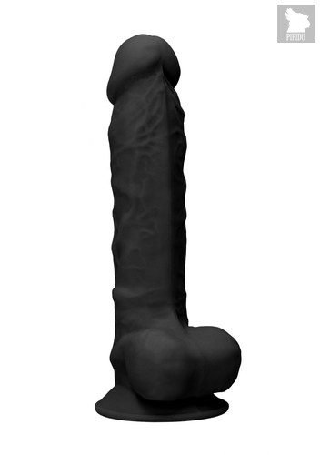 Черный фаллоимитатор Realistic Cock With Scrotum - 22,8 см., цвет черный - HOT