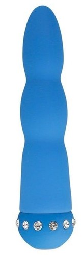 Голубой вибратор WAVY WAND со стразами - 14 см., цвет голубой - Howells