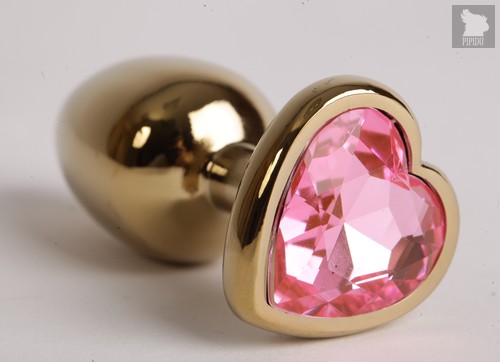 Анальная пробка золото 7,5 х 2,8 см с сердечком розовый страз размер-S 47193-MM - Eroticon