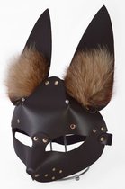Коричневая маска "Зайка" с меховыми ушками, цвет коричневый - Sitabella