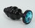 Чёрная ребристая анальная пробка с голубым кристаллом - 7,3 см, цвет черный - 4sexdreaM