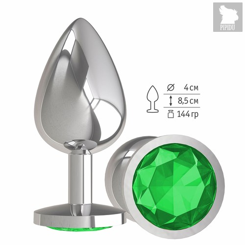 Анальная втулка Silver с зеленым кристаллом большая, цвет серебряный - МиФ