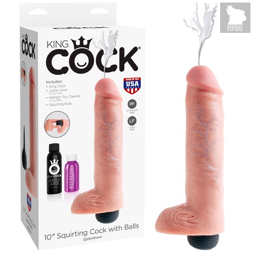 Фаллоимитатор King Cock 10" Squirting Cock with Balls с эффектом эякуляции, цвет телесный - Pipedream