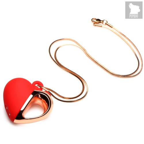 Красное ожерелье с подвеской-вибратором 10X Vibrating Silicone Heart Necklace, цвет красный - XR Brands