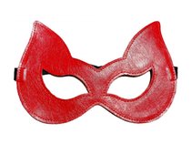 Двусторонняя красно-черная маска с ушками из эко-кожи, цвет красный/черный - БДСМ арсенал