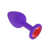 Анальная втулка силиконовая фиолетовая с красным кристаллом маленькая