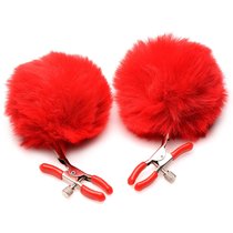 Красные зажимы на соски с помпонами Pom Pom, цвет красный - XR Brands